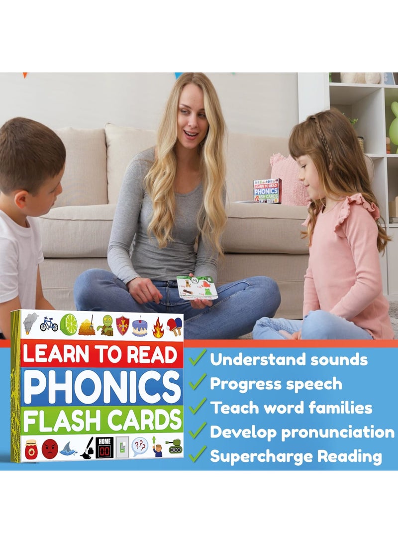 بطاقات فلاش لتعليم الصوتيات باللغة الإنجليزية للأطفال، مجموعة تعليمية تفاعلية للقراءة تحتوي على الحروف المركبة، كلمات CVC، المزج، وأصوات الحروف الطويلة، ألعاب تعليمية للأعمار من 4-8، من رياض الأطفال إلى الصف الثاني. - Image 2